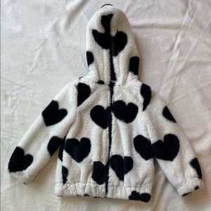 Fabkids Black and White Hearted Faux Fur Jacket 4/5T